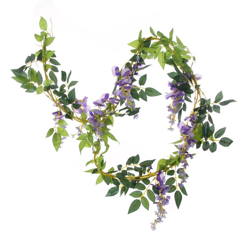 UUPP 2Pcs 6.6Ft Artificial Flowers Vines Silk Wisteria Artificial Garlands Fake Hanging Green Leaf Flower Ivy Vines for Home Garden Wedding Arch Decor, Purple - Image 4